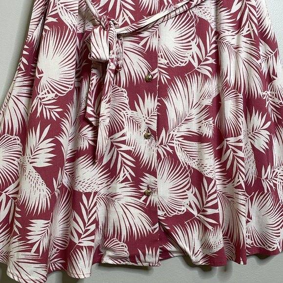 Torrid Shaded Palms Mini Rayon Slub Button Front Collared Dress Rose Size Large - Picture 4 of 13